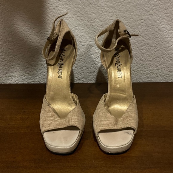 YVES SAINT LAURENT Cream Stiletto Heels with Ankle Strap - Picture 2 of 6